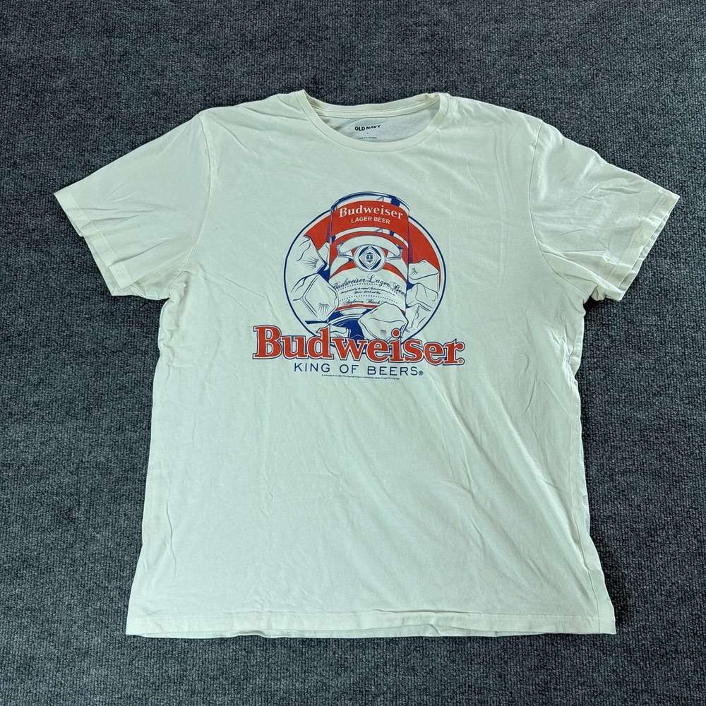 Old Navy Budweiser King of Beers Graphic T-Shirt Mens Large White Cotton Tee